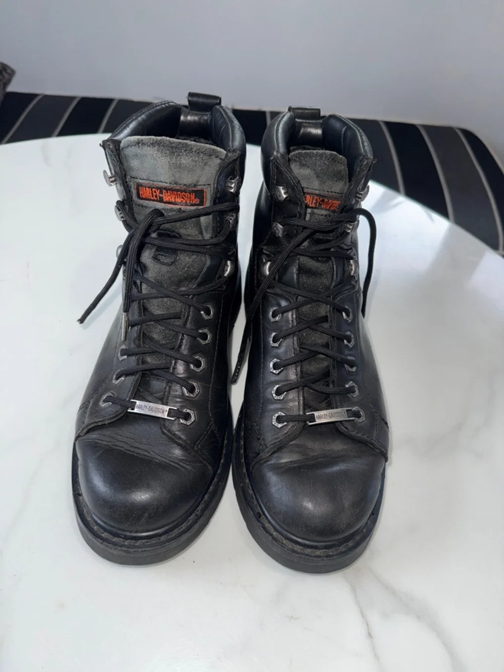 Harley-Davidson Black Leather Lace-Up Motorcycle Boots